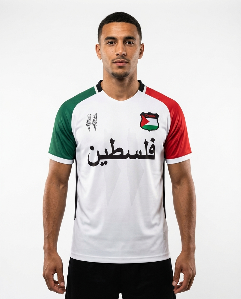Maillot FC Palestina Blanc, Vert et Rouge - mannequin_face - Maillot Palestine Officiel
