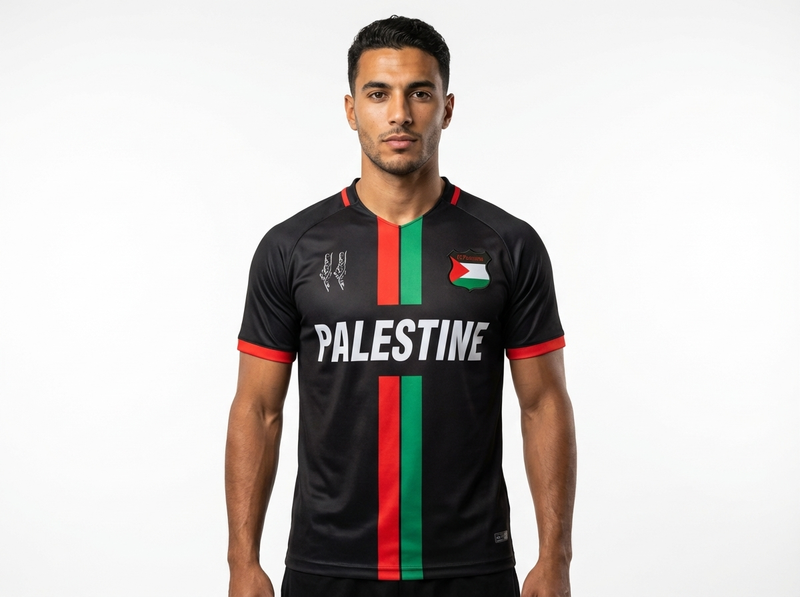 Maillot FC Palestina Noir - Couleur Palestine - mannequin_face - Maillot Palestine Officiel