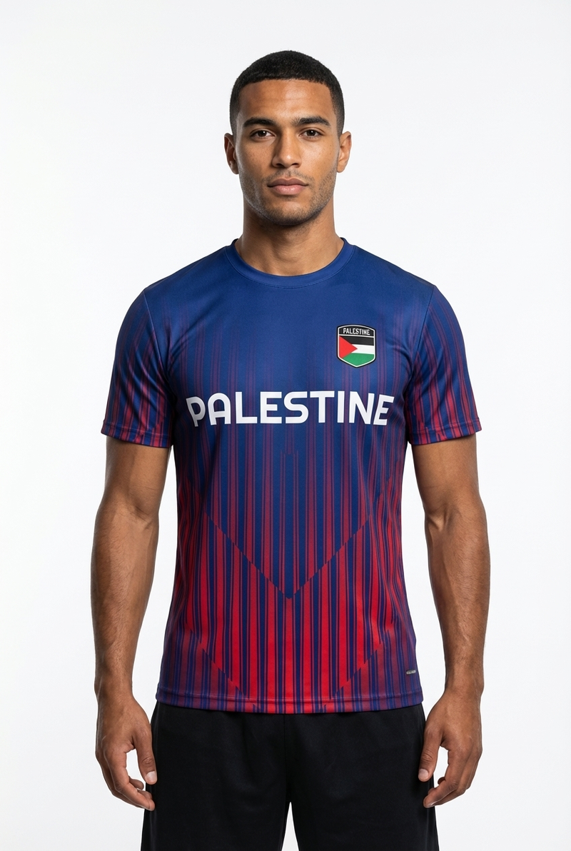 Maillot Football Palestine Bleu et Rouge - mannequin_face - Maillot Palestine Officiel