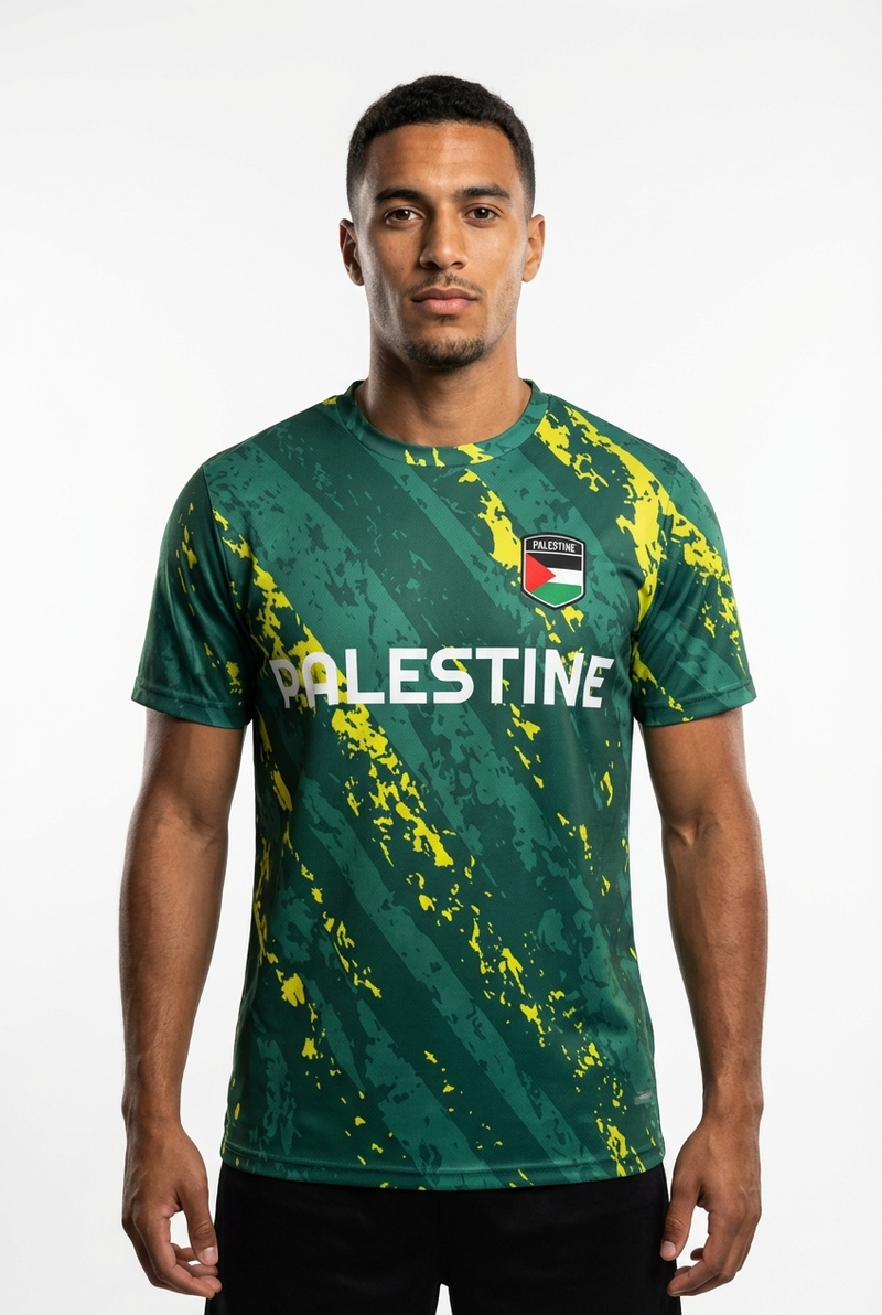 Maillot Football Palestine Vert et Jaune - mannequin_face - Maillot Palestine Officiel