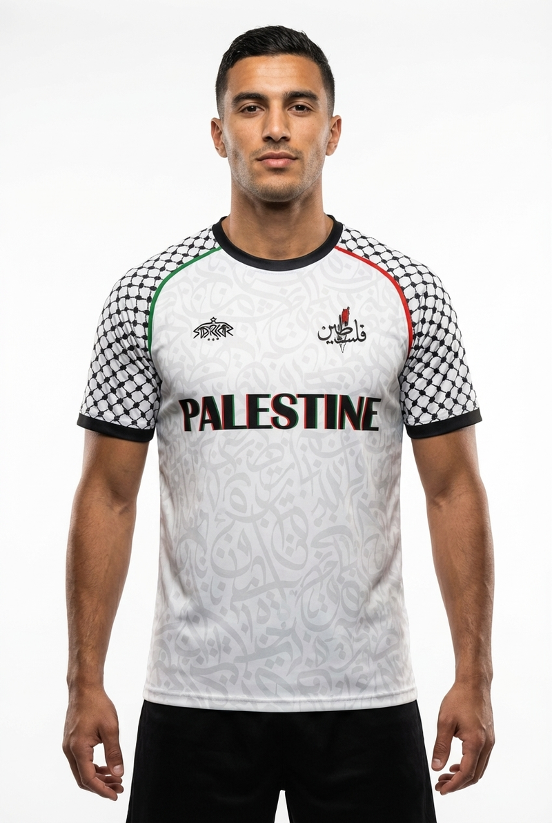 Maillot Palestine Blanc - Edition Keffieh - mannequin_face - Maillot Palestine Officiel