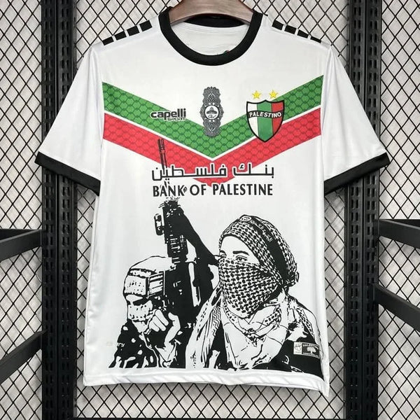 Maillot FC Palestino Blanc – Bandes Rouge Vert & Motif Révolution