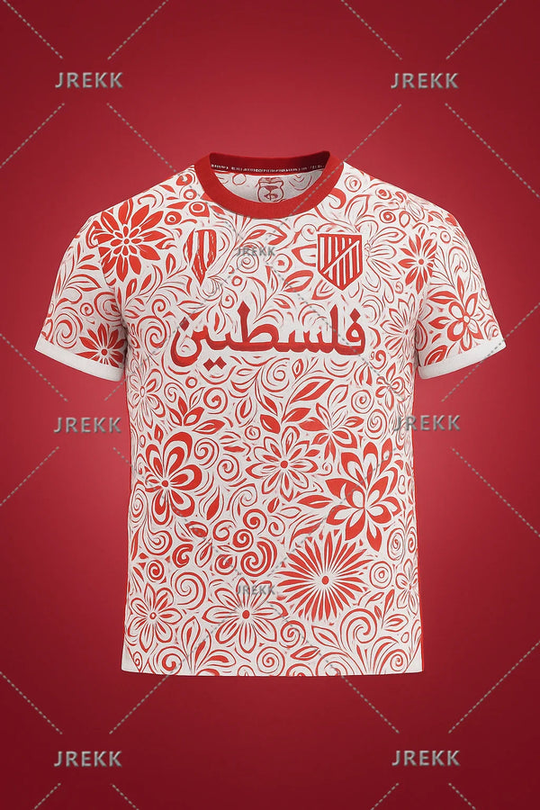 Maillot Palestine Blanc - Motif Floral Rouge