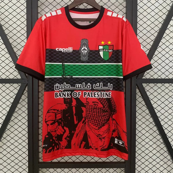 Maillot FC Palestino Rouge – Bandes Noir Vert & Motif Révolution