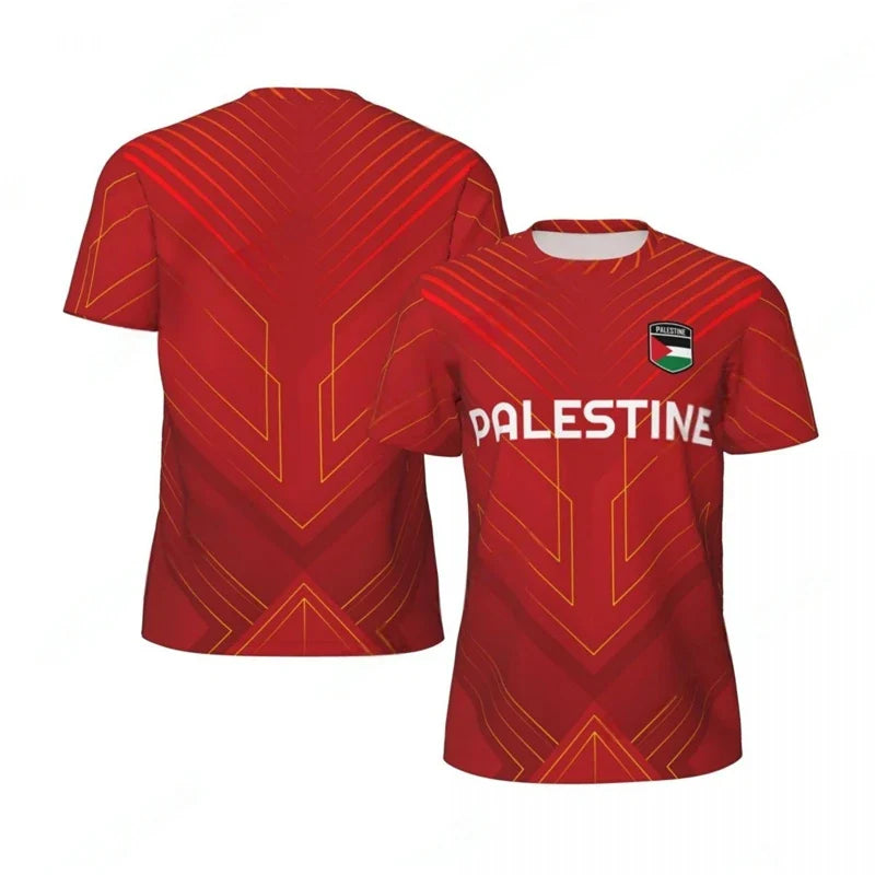 Maillot Fotball Palestine Rouge – Motif Néon Jaune - Maillot Palestine Officiel