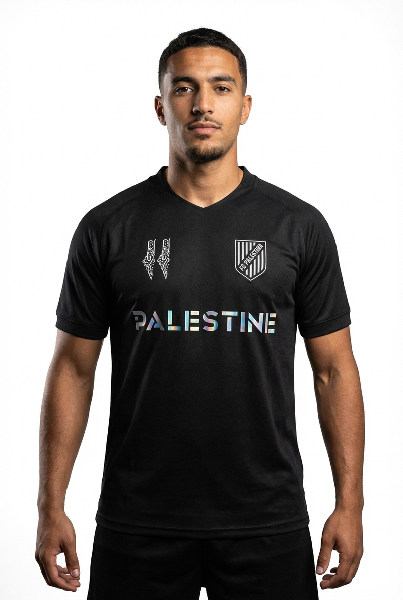 Maillot FC Palestina Noir et Incandescent - mannequin_face - Maillot Palestine Officiel