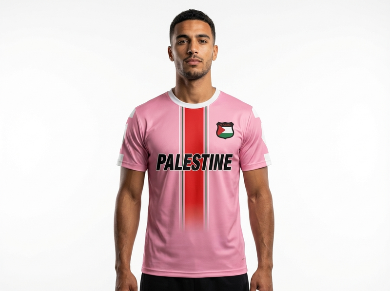 Maillot FC Palestina Rose - Bande Rouge - mannequin_face - Maillot Palestine Officiel