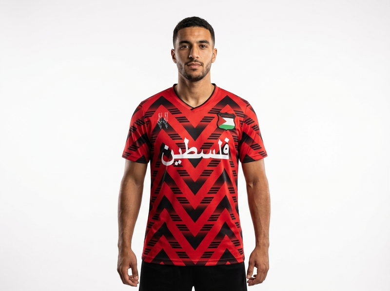 Maillot FC Palestina Rouge et Noir - mannequin_face - Maillot Palestine Officiel
