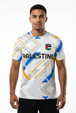 Maillot Football Palestine Blanc, Bleu et Jaune - mannequin_face - Vue 1