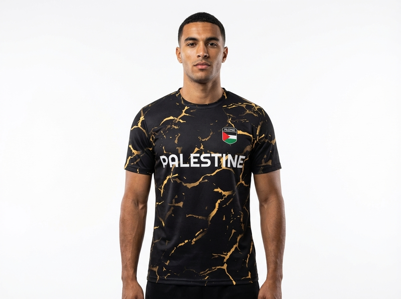 Maillot Football Palestine Noir et Or - mannequin_face - Maillot Palestine Officiel