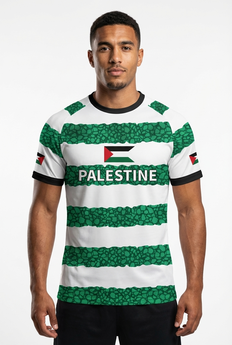 Maillot Football Palestine Vert et Blanc - mannequin_face - Maillot Palestine Officiel