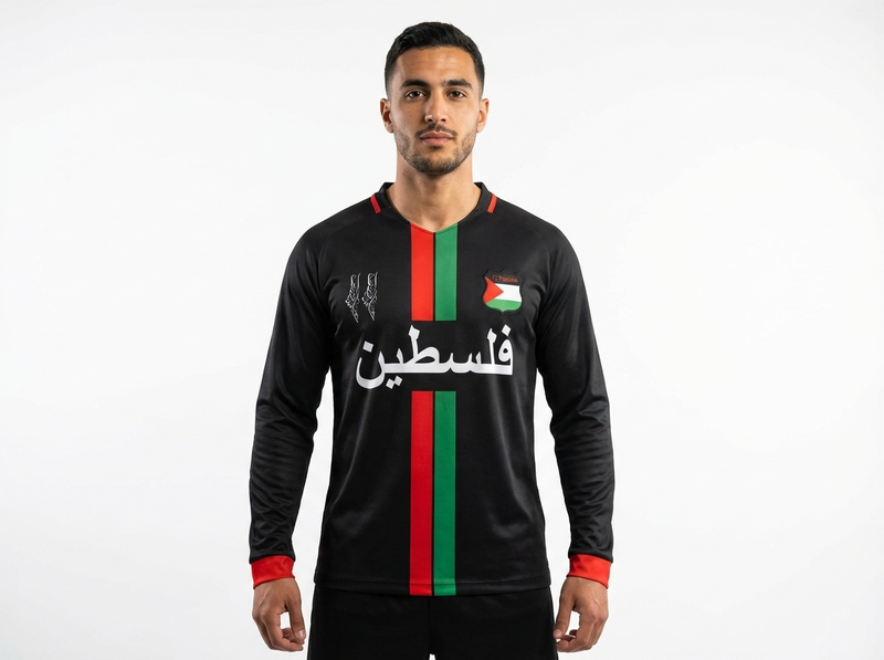 Maillot Palestine Manche Longue Noir - mannequin_face - Maillot Palestine Officiel