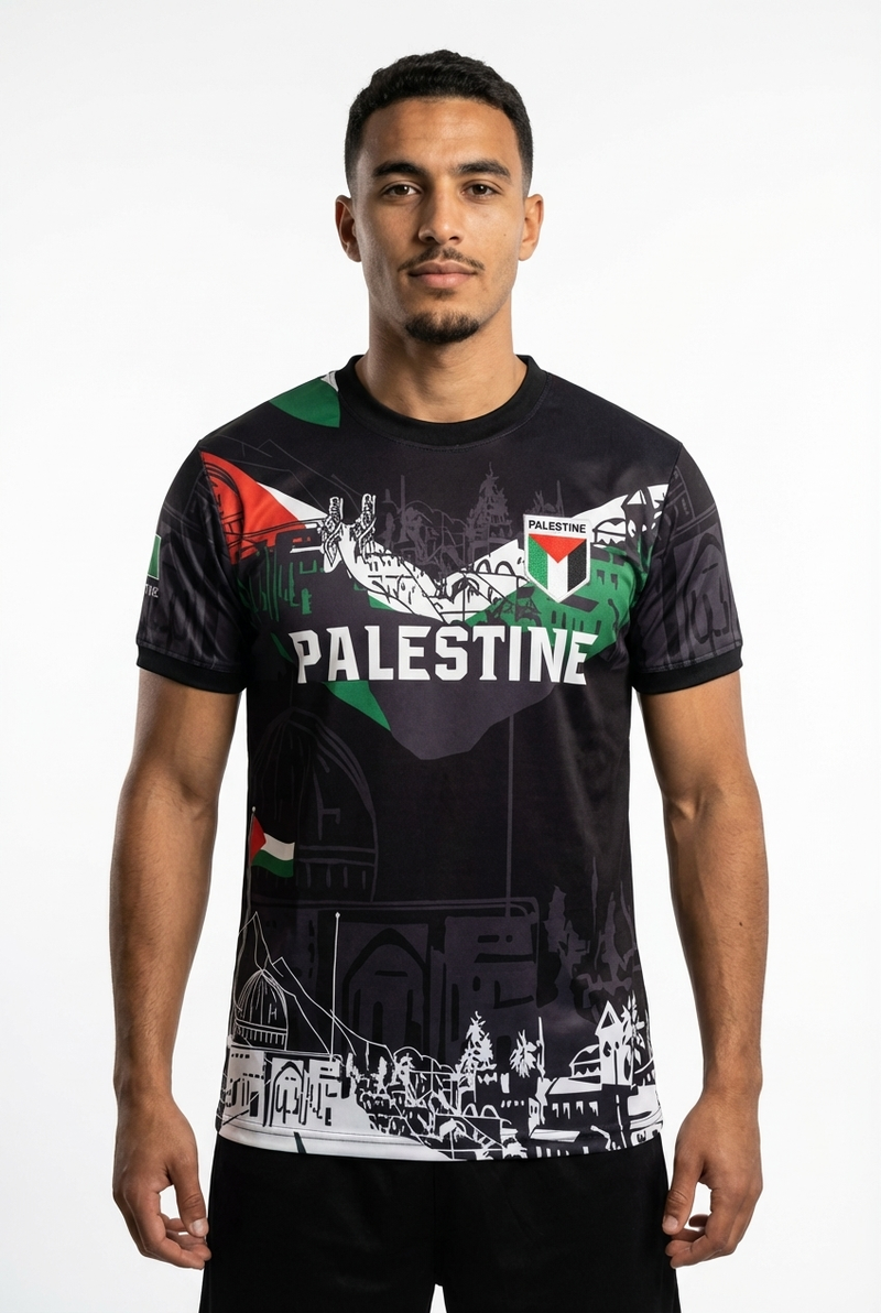 Maillot Palestine Noir – Édition Jérusalem - mannequin_face - Maillot Palestine Officiel
