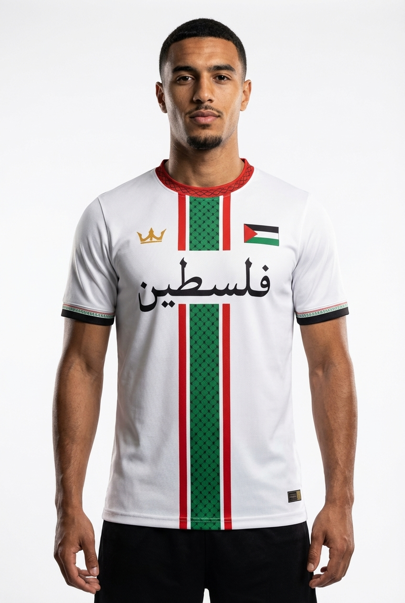 Maillot de Foot Palestine Blanc et Vert - mannequin_face - Maillot Palestine Officiel